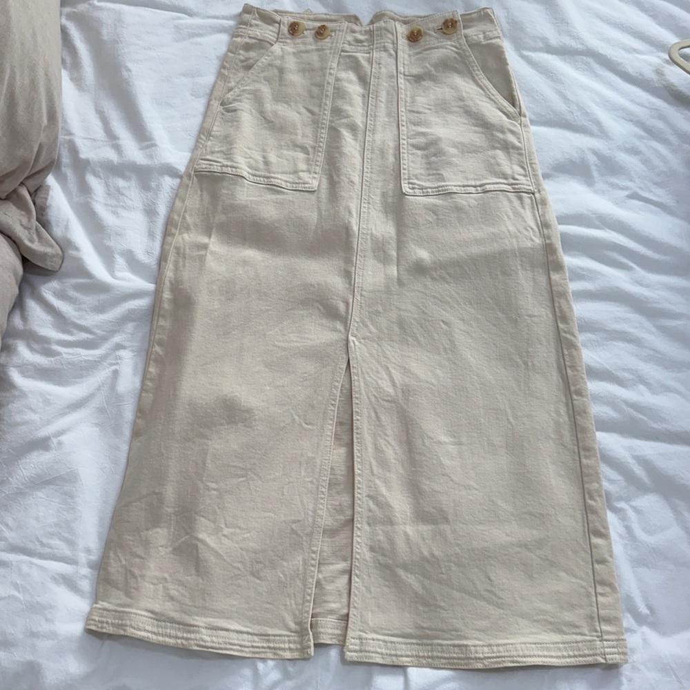Pilcro Cream Midi Skirt with High Slit - Picture 6 of 11
